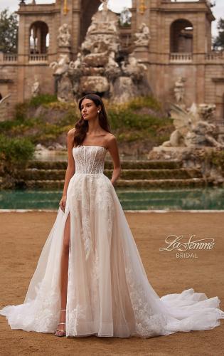 MALENA / Strapless Deep Plunge Wedding Dress With Delicate Hand Beading,  Beach Wedding Dress, Sexy Strapless Wedding Dress 