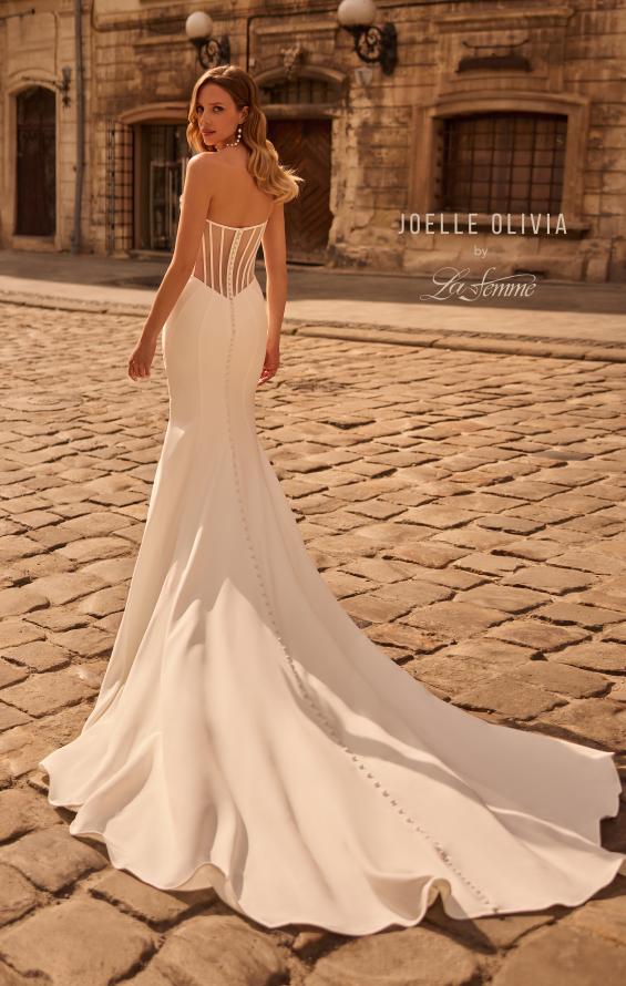 Picture of: Strapless Crepe Jersey Wedding Dress with Exposed Boning and Plunge Neckline in ivory, Style: J2256, Back Picture