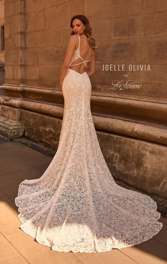 Picture of: Plunge Neck Fitted Lace Wedding Dress with Beaded Straps in IIIII, Style: J2130, Back Picture