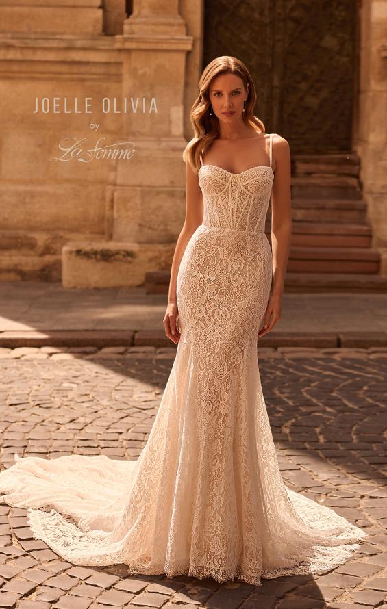 Picture of: Soft Lace Wedding Gown with Flattering Corset Bodice and Illusion Waist in IIINI, Style: J2243, Main Picture