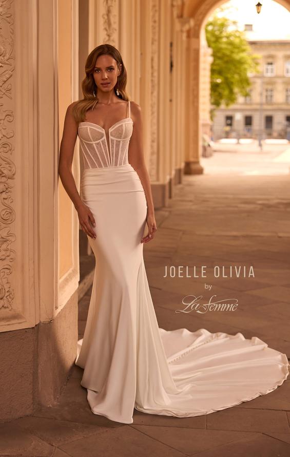 Picture of: Luxe Jersey Wedding Dress with Illusion Lace Corset Bodice in ivory, Style: J2250, Main Picture