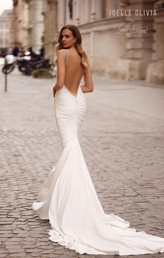 Picture of: Ruched Lux Jersey Wedding Dress with Pearl Rhinestone Neckline and Straps in Ivory, Style: J2284, Main Picture