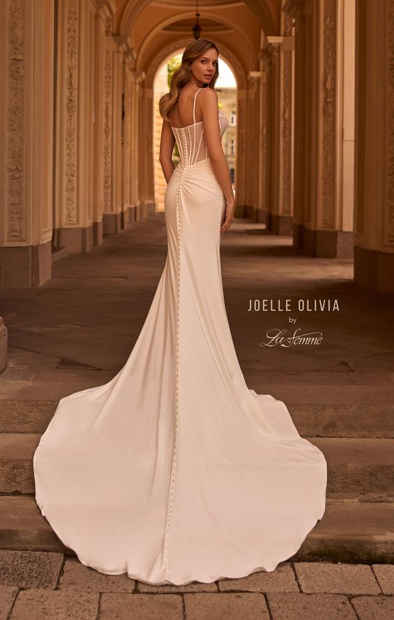 Picture of: Luxe Jersey Wedding Dress with Illusion Lace Corset Bodice in ivory, Style: J2250, Back Picture