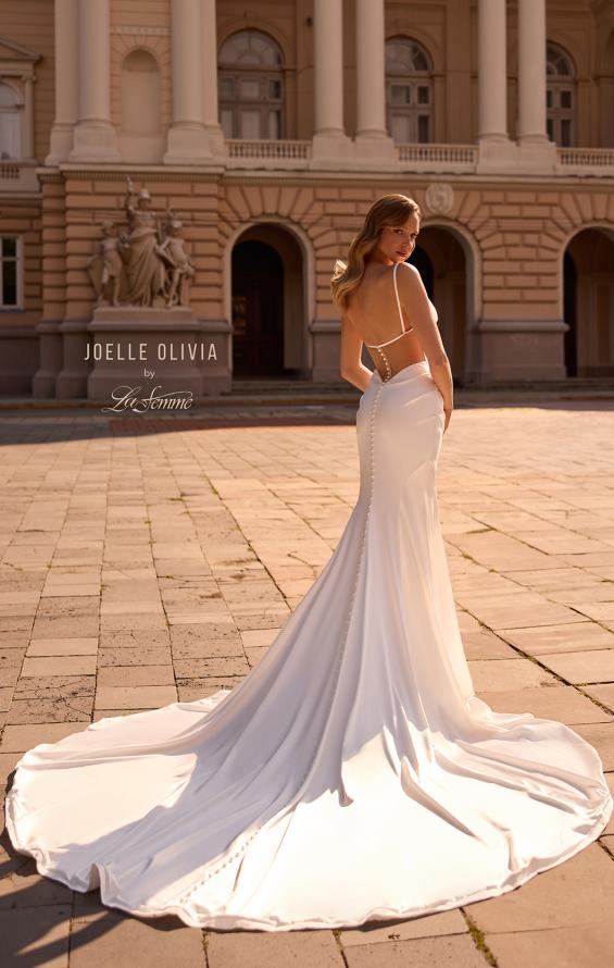 Picture of: Beautiful Satin Wedding Gown with Draped Neckline and Illusion Back in ivory, Style: J2251, Back Picture