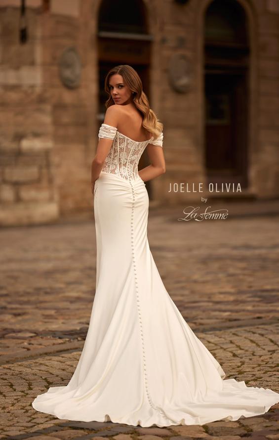 Picture of: Beautiful Off the Shoulder Lace and Lux Jersey Wedding Dress in ivory, Style: J2270, Back Picture