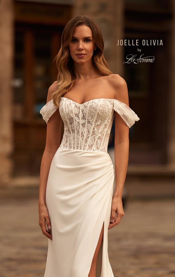 Picture of: Beautiful Off the Shoulder Lace and Lux Jersey Wedding Dress in ivory, Style: J2270, Detail Picture 1