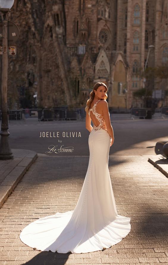 Picture of: Unique Lace and Luxe Jersey Dress with Deep V Neckline and Illusion Lace Sides in ivory, Style: J2202, Detail Picture 14