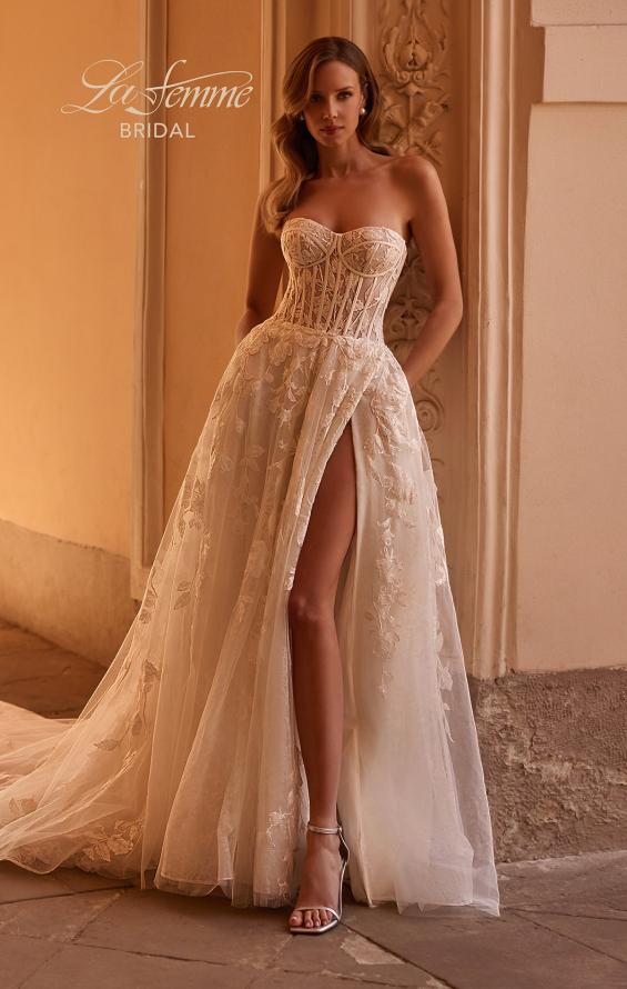 Picture of: A-line Strapless Lace Wedding Gown with Exposed Boding and Illusion Waist in IIILI, Style: B1381, Main Picture