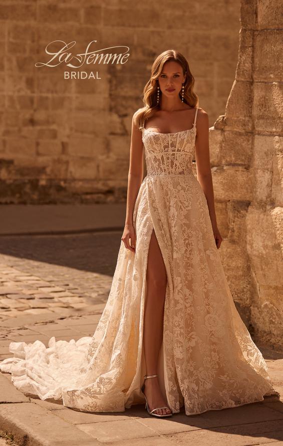 Picture of: A-Line Lace Wedding Dress with Square Neckline and Exposed Boning in IIINI, Style: B1380, Main Picture