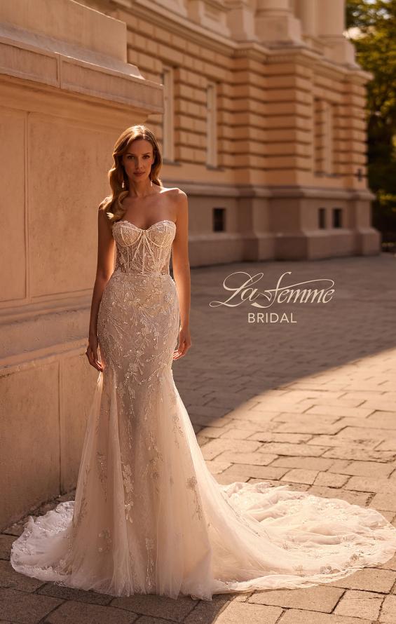 Picture of: Strapless Wedding Dress with Corset Bodice and Illusion Back in IIINI, Style: B1379, Back Picture