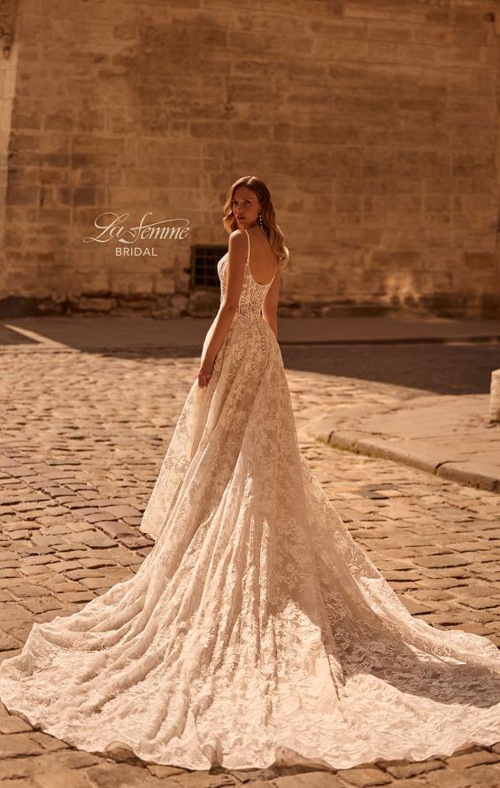 Picture of: A-Line Lace Wedding Dress with Square Neckline and Exposed Boning in IIINI, Style: B1380, Back Picture