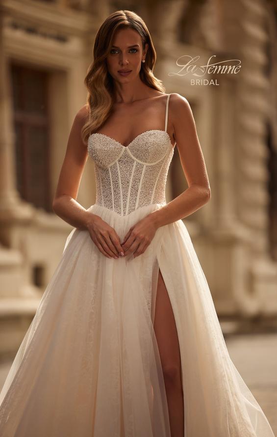 Picture of: Romatic Wedding Dress with Pearl Beaded Corset and Full Skirt in IIINI, Style: B1392, Detail Picture 1