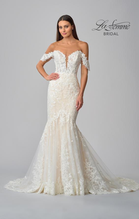Picture of: Off the Shoulder Lace Deep V Wedding Gown in IINB, Style: B1016, Detail Picture 16