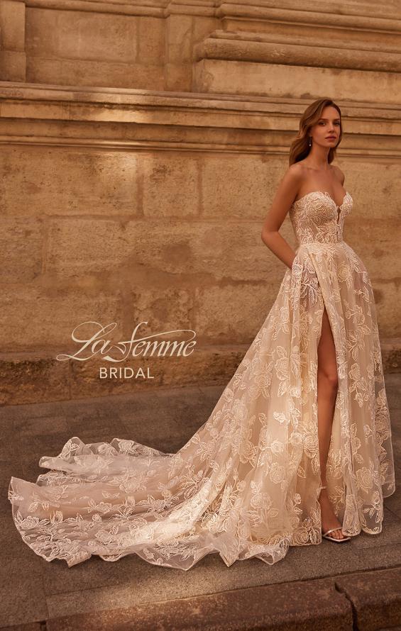 Picture of: Beautiful Strapless Lace Gown with Plunge Neckline and Illusion Waist in IINI, Style: B1384, Back Picture