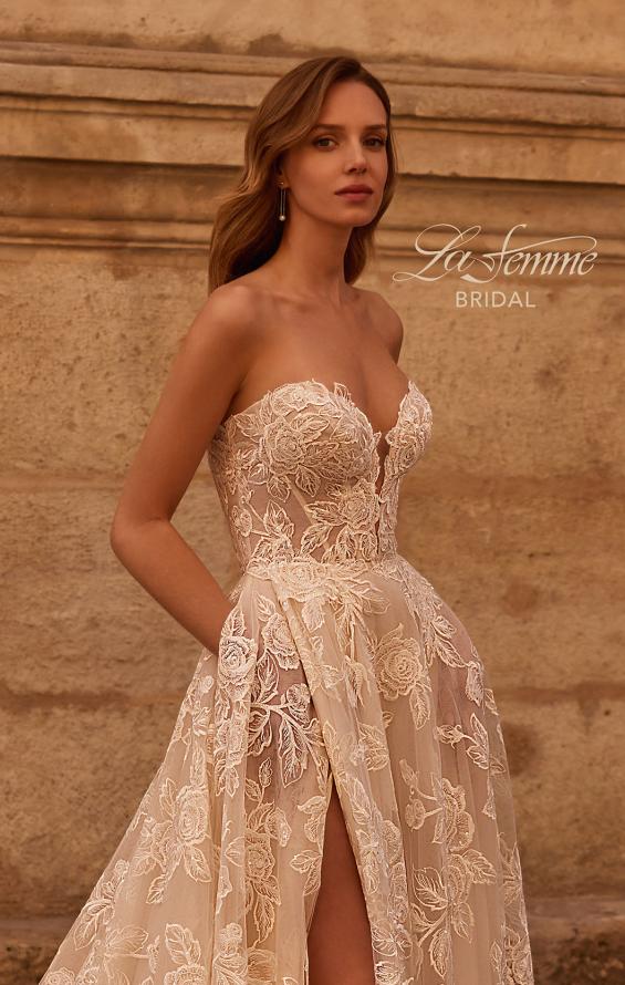 Picture of: Beautiful Strapless Lace Gown with Plunge Neckline and Illusion Waist in IINI, Style: B1384, Detail Picture 3