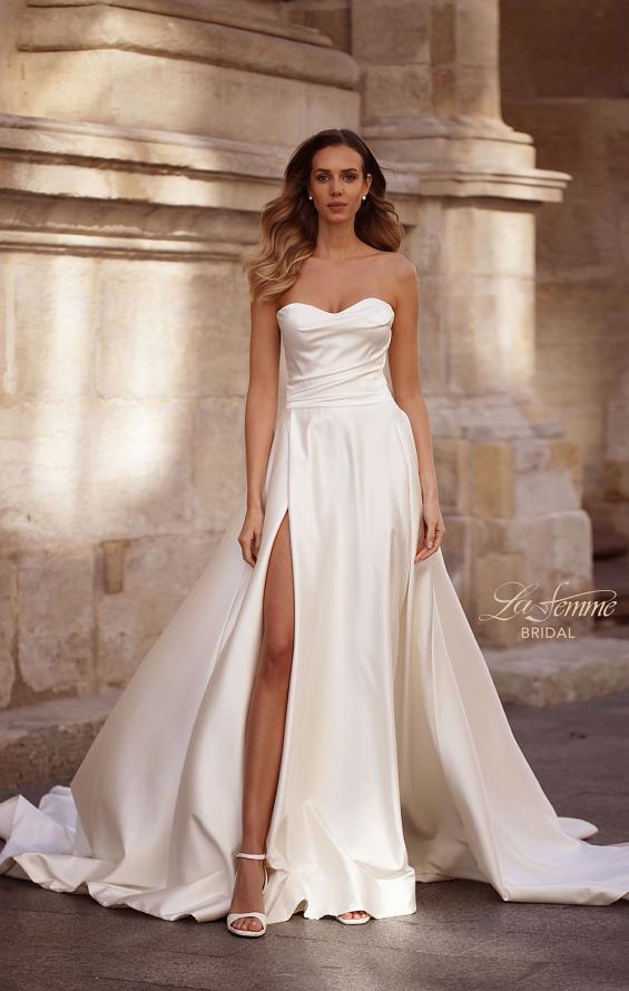 Picture of: Classic Satin Wedding Dress with Sweetheart Neckline and Buttons in Ivory, Style: B1407, Main Picture