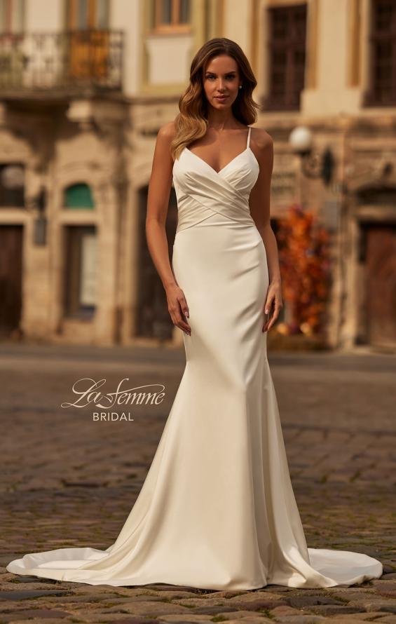 Picture of: Satin Flare Wedding Dress with Crossover Detail Bodice in ivory, Style: B1415, Main Picture