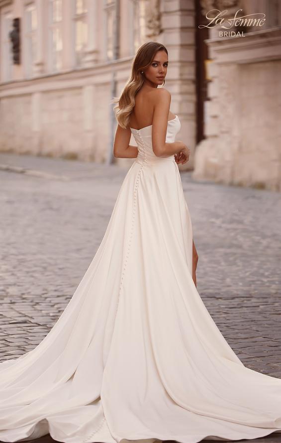 Picture of: Classic Satin Wedding Dress with Sweetheart Neckline and Buttons in Ivory, Style: B1407, Back Picture