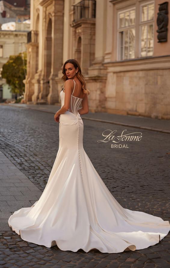 Picture of: Bold Satin Wedding Dress with Corset Bodice and Mermaid Skirt in ivory, Style: B1408, Back Picture