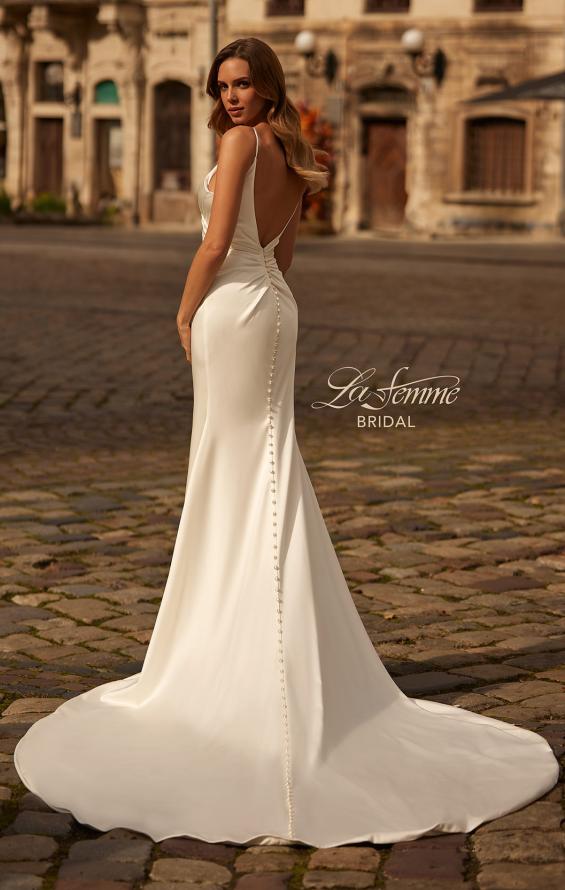 Picture of: Satin Flare Wedding Dress with Crossover Detail Bodice in ivory, Style: B1415, Back Picture