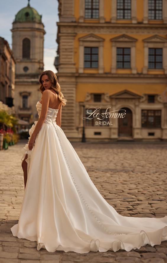 Picture of: Unique Organza Wedding Dress with Floral Detail and Slit in ivory, Style: B1439, Back Picture