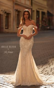 Picture of: Lace Off the Shoulder Wedding Dress with Scalloped Edge Train in IIINI, Style: J2286, Main Picture