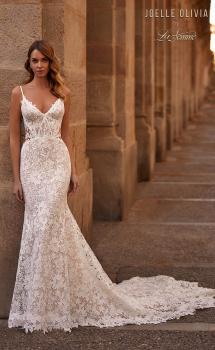 Picture of: Mermaid Lace Wedding Dress with Unique Bustier Bodice and Sheer Lace Back in IINI, Style: J2222, Main Picture