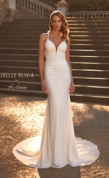 Picture of: Chic Luxe Jersey Dress with Deep V Neckline and Ruched Waist Detail in ivory, Style: J2128, Main Picture