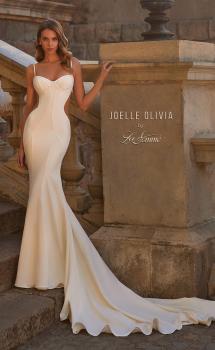 Picture of: Stunning Crepe Jersey Gown with Unique Back Detail and Bustier Top in ivory, Style: J2225, Main Picture