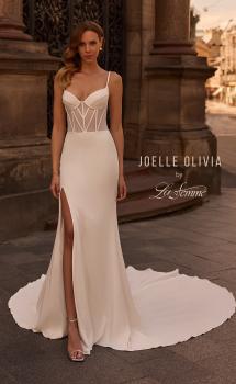 Picture of: Fitted Luxe Jersey Wedding Dress with Corset Top and Slit in ivory, Style: J2230, Main Picture