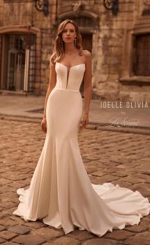 Picture of: Strapless Crepe Jersey Wedding Dress with Exposied Boning and Plunge Neckline in ivory, Style: J2256, Main Picture