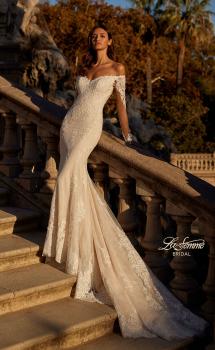 Picture of: Mermaid Lace Wedding Gown with Illusion Long Sleeves and Off the Shoulder Top in IIINI, Style: B1331, Main Picture