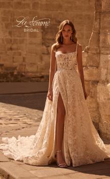 Picture of: A-Line Lace Wedding Dress with Square Neckline and Exposed Boning in IIINI, Style: B1380, Main Picture