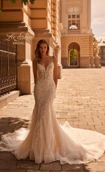 Picture of: Beaded Wedding Dress with Illusion Waist and Plunge Neckline in IIINI, Style: B1383, Main Picture