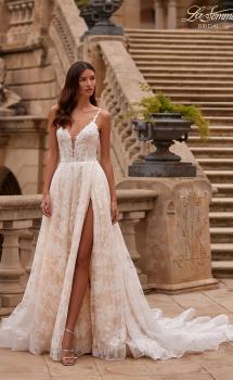 Picture of: Beautiful Lace A Line Wedding Gown with Deep V Illusion Neckline and Pockets in IINI, Style: B1338, Main Picture