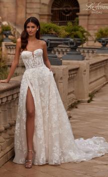 Picture of: Strapless A Line Lace Wedding Dress with Corset Style Bodice and Deep V in WIIII, Style: B1356, Main Picture